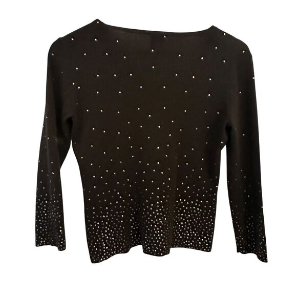 Eileen Fisher Brown Merino Wool V-Neck Sequin Dressy Sweater Size XS - Picture 2 of 6